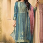 Women Teal Kurta and Pant with Teal and Pink color Dupatta