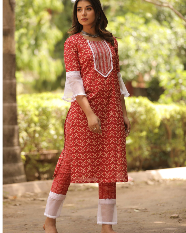 Beautiful Printed Kurta and Trouser with Net Design