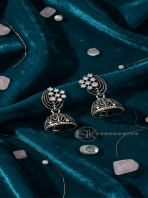Antique Crystal Touch Oxidised Jhumki