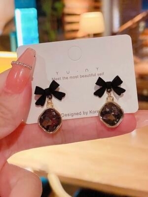Black Crystal Bow Earring