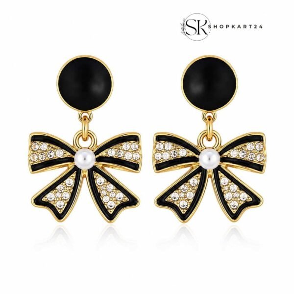 Black Velvet Sparkle Bow Earrings