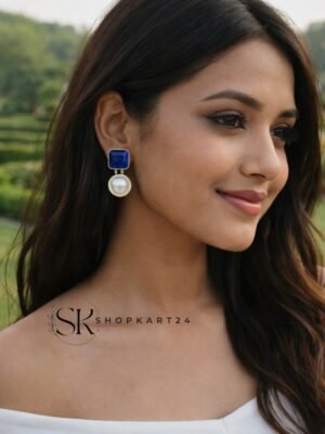 Blue Pearl Geometric Pattern Earring