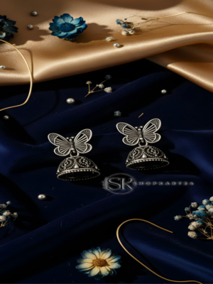 Butterfly Design Oxidised Silver Jhumki Earrings for Women