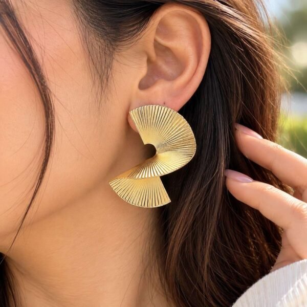 Golden Geometric Fan Earrings
