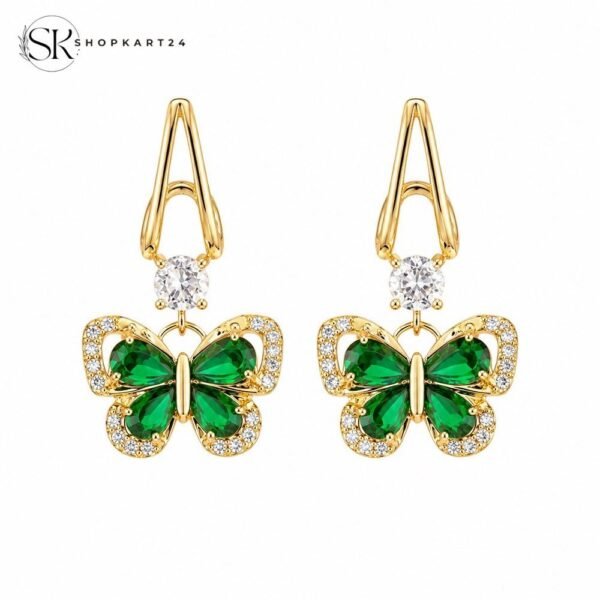 Green Crystal Butterfly Luxe Earrings
