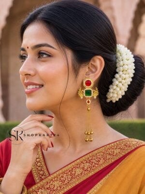 Green Stone Peacock Kashmiri Earring