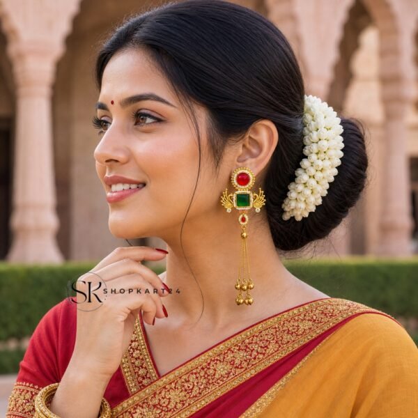 Green Stone Peacock Kashmiri Earring