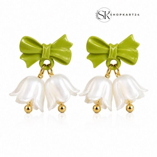 Korean Tulip Bow Pearl Drops