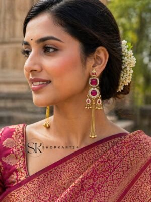 Magenta Long Kashmiri Earring