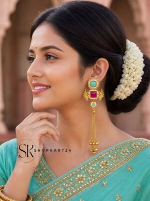 Maroon Stone Peacock Kashmiri Earring