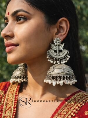 Matte Black Big Size Oxidised Jhumka