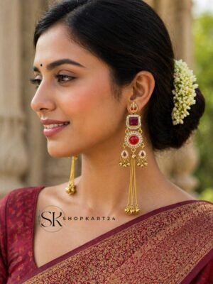 Maroon Red Long Kashmiri Earring