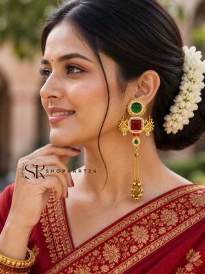 Red Stone Peacock Kashmiri Earring