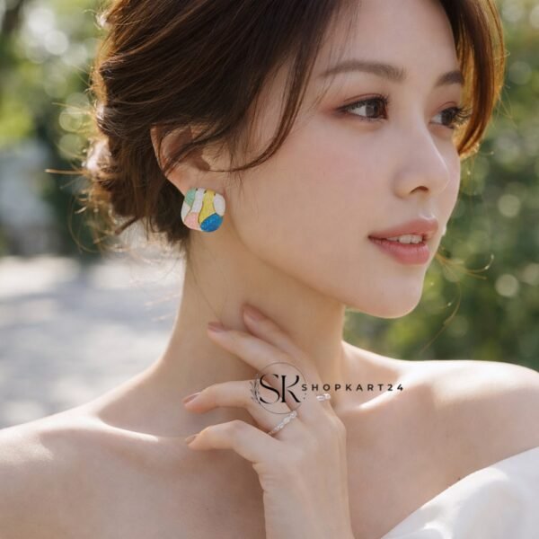 Retro Color Block Enamel Stud Earrings