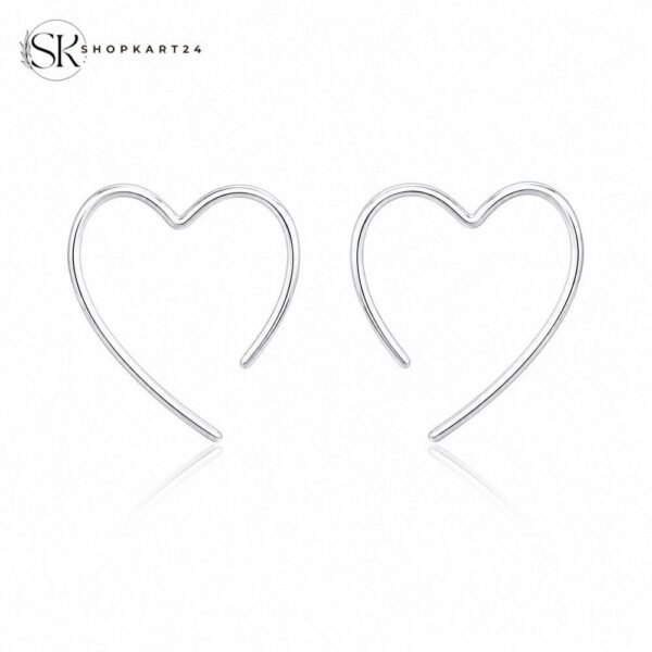 Silver Heart Loop Korean Earrings