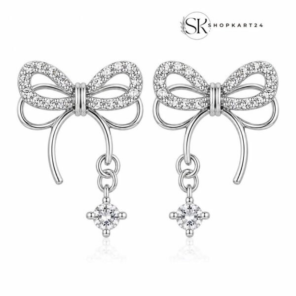 Silver Ribbon Sparkle Earrings