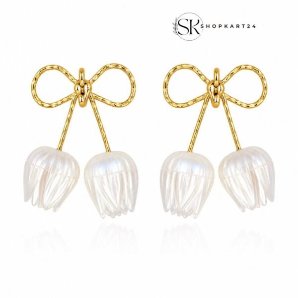 White Tulip Bow Earring